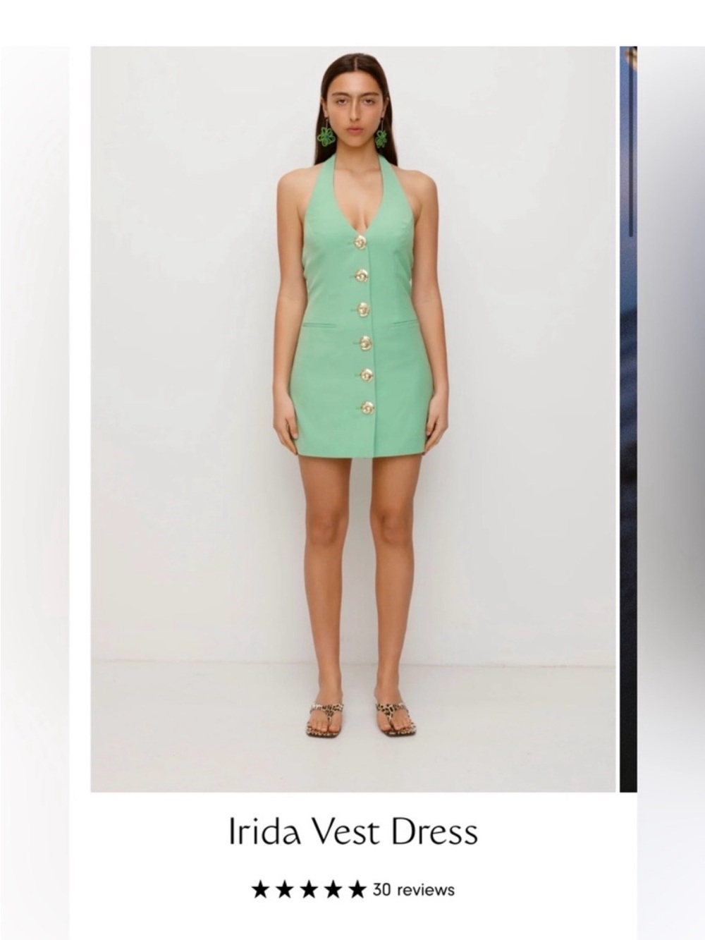 Wolf Gang Mint Green Halter Mini Dress with Gold Buttons